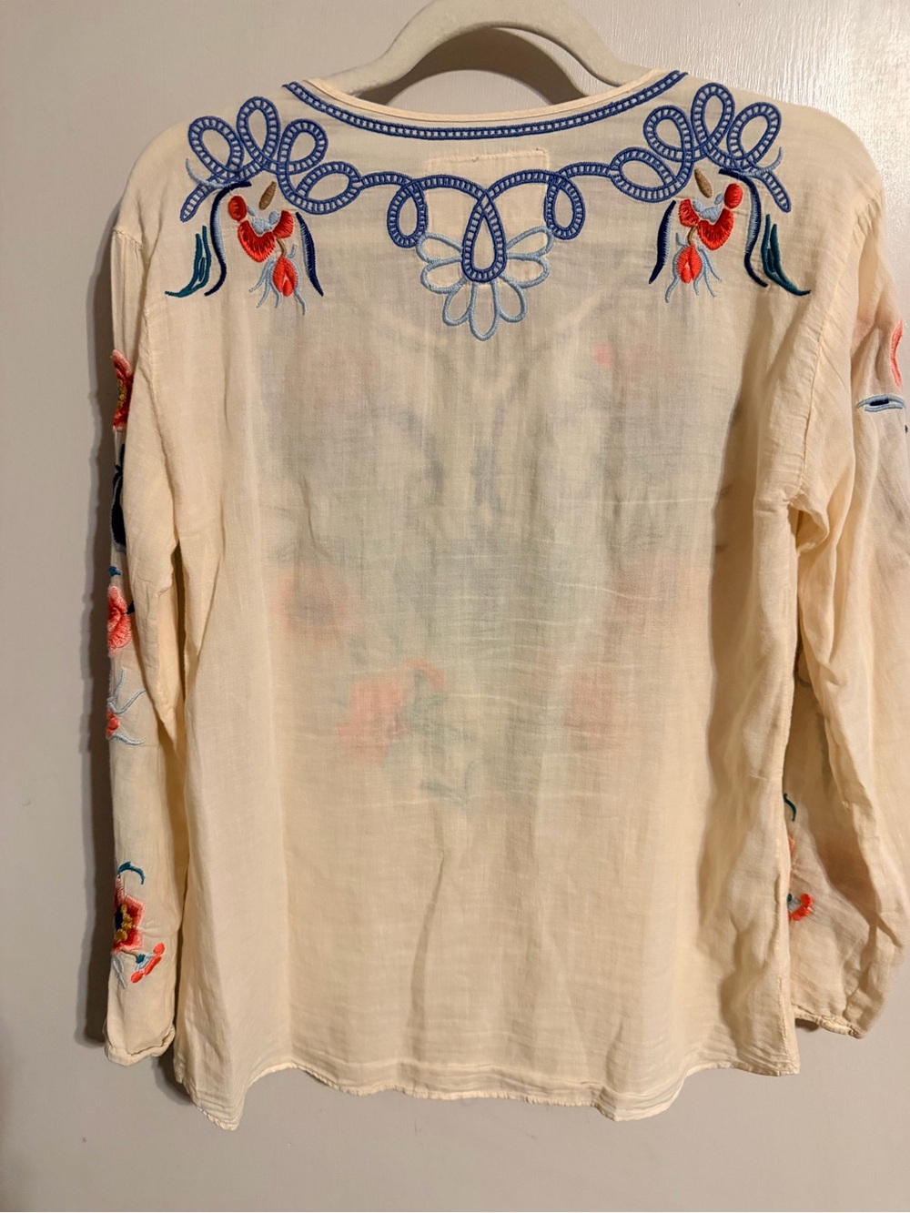 Johnny Was Embroidered Floral Boho Cotton Peasant Top Cream Small - Picture 8 of 11